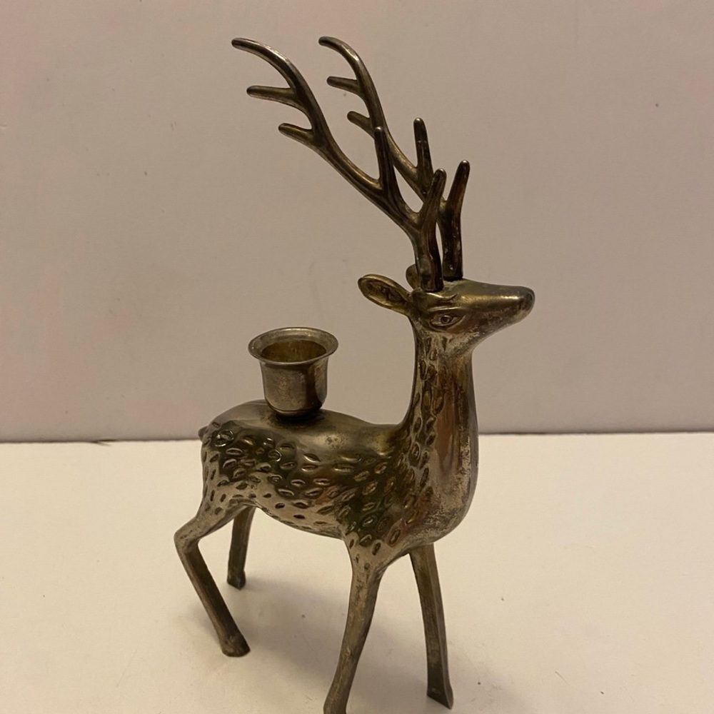 Vintage deer candle holder silver color